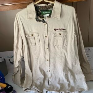 Remington Cream Button-Down Shirt with Camo Trim